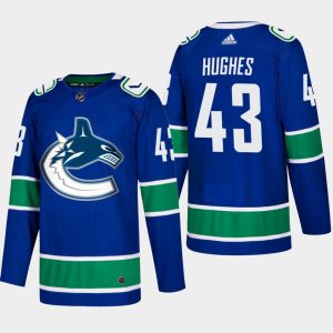 Boern-NHL-Vancouver-Canucks-Ishockey-Troeje-Quinn-Hughes-43-Hjemme-Blaa-Authentic-Player