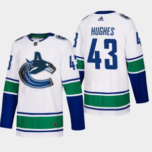 Boern-NHL-Vancouver-Canucks-Ishockey-Troeje-Quinn-Hughes-43-Ude-Hvid-Authentic-Player