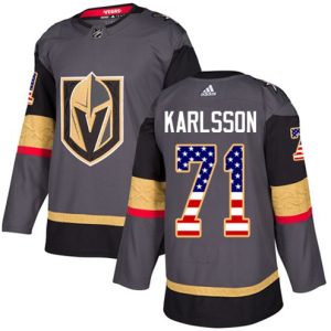 Boern-NHL-Vegas-Golden-Knights-Ishockey-Troeje-William-Karlsson-71-Authentic-Graa-USA-Flag-Fashion