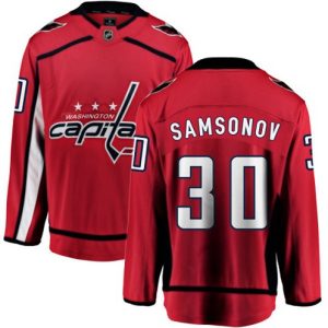 Boern-NHL-Washington-Capitals-Ishockey-Troeje-Ilya-Samsonov-30-Breakaway-Roed-Fanatics-Branded-Hjemme