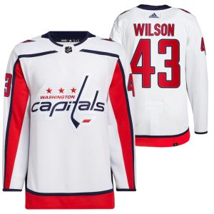 Boern-NHL-Washington-Capitals-Ishockey-Troeje-Tom-Wilson-43-Ude-Hvid-2021-22-PrimeGreen-Authentic-Pro
