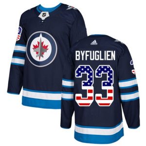 Boern-NHL-Winnipeg-Jets-Ishockey-Troeje-Dustin-Byfuglien-33-Authentic-Navy-Blaa-USA-Flag-Fashion