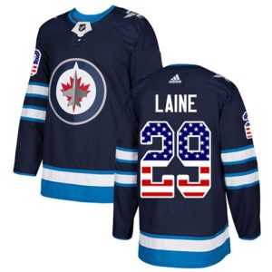 Boern-NHL-Winnipeg-Jets-Ishockey-Troeje-Patrik-Laine-29-Authentic-Navy-Blaa-USA-Flag-Fashion