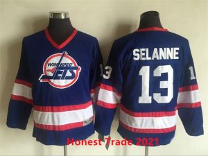 Boern-NHL-Winnipeg-Jets-Ishockey-Troeje-Retro-Selanne-13-Blaa