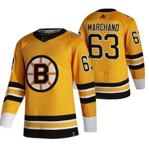Maend-Boston-Bruins-Troeje-Brad-Marchand-63-2022-Reverse-Retro-Gul-Authentic