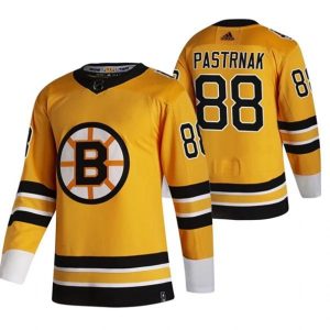 Maend-Boston-Bruins-Troeje-David-Pastrnak-88-2022-Reverse-Retro-Gul-Authentic