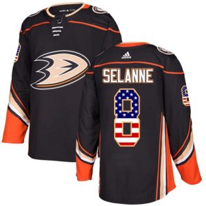 Maend-NHL-Anaheim-Ducks-Troeje-Teemu-Selanne-8-Sort-USA-Flag-Fashion