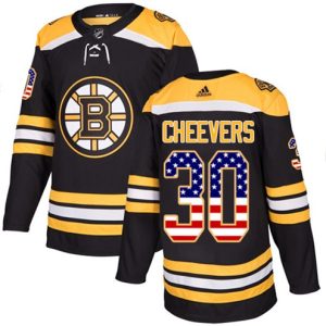 Maend-NHL-Boston-Bruins-Troeje-Gerry-Cheevers-30-Authentic-Sort-USA-Flag-Fashion