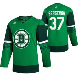 Maend-NHL-Boston-Bruins-Troeje-Patrice-Bergeron-37-Groen-2020-St-Paddys-Day