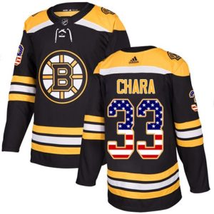 Maend-NHL-Boston-Bruins-Troeje-Zdeno-Chara-33-Authentic-Sort-USA-Flag-Fashion