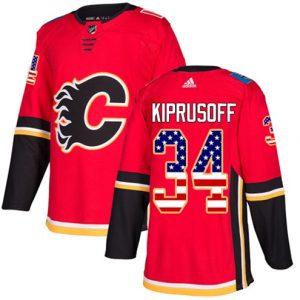 Maend-NHL-Calgary-Flames-Troeje-Miikka-Kiprusoff-34-Authentic-Roed-USA-Flag-Fashion