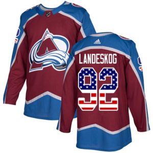 Maend-NHL-Colorado-Avalanche-Troeje-Gabriel-Landeskog-92-Authentic-Burgundy-Roed-USA-Flag-Fashion