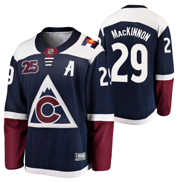 Maend-NHL-Colorado-Avalanche-Troeje-Nathan-Mackinnon-29-2020-21-Navy-25th-Anniversary-Alternate