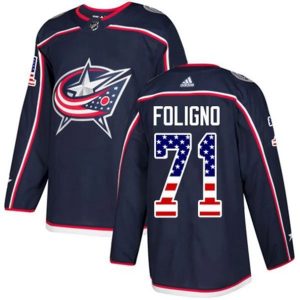 Maend-NHL-Columbus-Blue-Jackets-Troeje-Nick-Foligno-71-Navy-USA-Flag-Fashion-Authentic