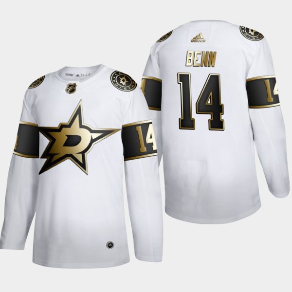 Maend-NHL-Dallas-Stars-Troeje-Jamie-Benn-14-Golden-Edition-Hvid-Authentic