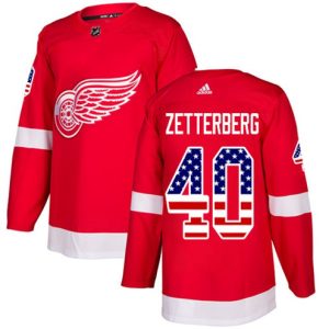 Maend-NHL-Detroit-Red-Wings-Troeje-Henrik-Zetterberg-40-Authentic-Roed-USA-Flag-Fashion