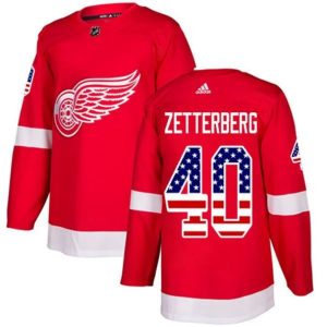 Maend-NHL-Detroit-Red-Wings-Troeje-Henrik-Zetterberg-40-Roed-USA-Flag-Fashion-Authentic