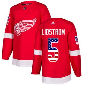 Maend-NHL-Detroit-Red-Wings-Troeje-Nicklas-Lidstrom-5-Authentic-Roed-USA-Flag-Fashion