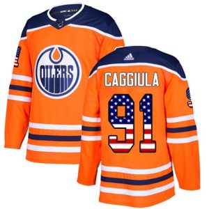 Maend-NHL-Edmonton-Oilers-Troeje-Drake-Caggiula-91-Authentic-Orange-USA-Flag-Fashion