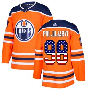 Maend-NHL-Edmonton-Oilers-Troeje-Jesse-Puljujarvi-98-Authentic-Orange-USA-Flag-Fashion