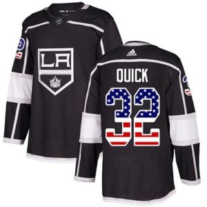 Maend-NHL-Los-Angeles-Kings-Troeje-Jonathan-Quick-32-Sort-USA-Flag-Fashion-Authentic