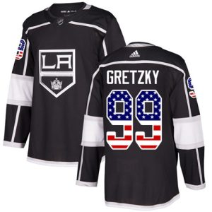 Maend-NHL-Los-Angeles-Kings-Troeje-Wayne-Gretzky-99-Authentic-Sort-USA-Flag-Fashion