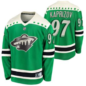Maend-NHL-Minnesota-Wild-Troeje-Kirill-kaprizov-97-2021-St.-Patricks-Day-Groen-Player