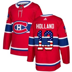 Maend-NHL-Montreal-Canadiens-Troeje-Peter-Holland-13-Authentic-Roed-USA-Flag-Fashion