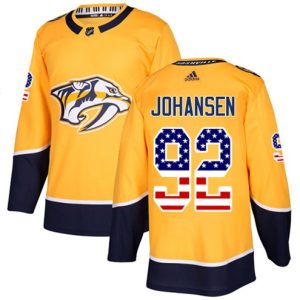 Maend-NHL-Nashville-Predators-Troeje-Ryan-Johansen-92-Authentic-Guld-USA-Flag-Fashion