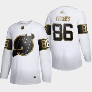 Maend-NHL-New-Jersey-Devils-Troeje-Jack-Hughes-86-Golden-Edition-Hvid-Authentic