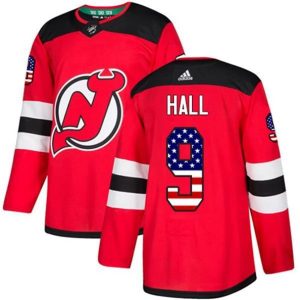 Maend-NHL-New-Jersey-Devils-Troeje-Taylor-Hall-9-Roed-USA-Flag-Fashion-Authentic