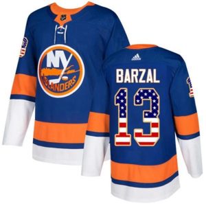 Maend-NHL-New-York-Islanders-Troeje-Mathew-Barzal-13-Blaa-USA-Flag-Fashion-Authentic