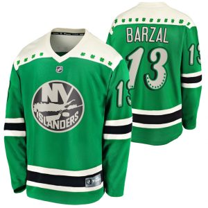 Maend-NHL-New-York-Islanders-Troeje-mathew-barzal-13-2021-St-Patricks-Day-Groen-Breakaway