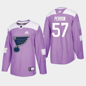 Maend-NHL-St.-Louis-Blues-Troeje-David-Perron-57-2018-19-Lavender-Warmup-Practice-Fights-Cancer