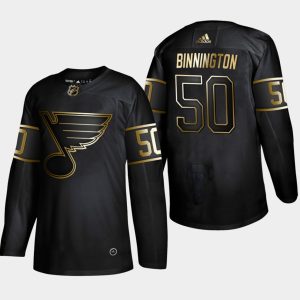 Maend-NHL-St.-Louis-Blues-Troeje-Jordan-Binnington-50-Authentic-2019-Golden-Edition-Sort-Player