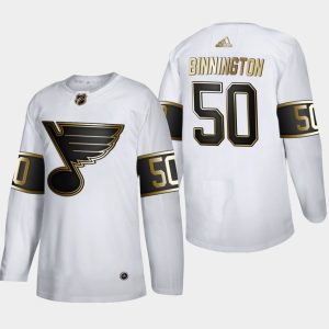 Maend-NHL-St.-Louis-Blues-Troeje-Jordan-Binnington-50-Golden-Edition-Hvid-Authentic