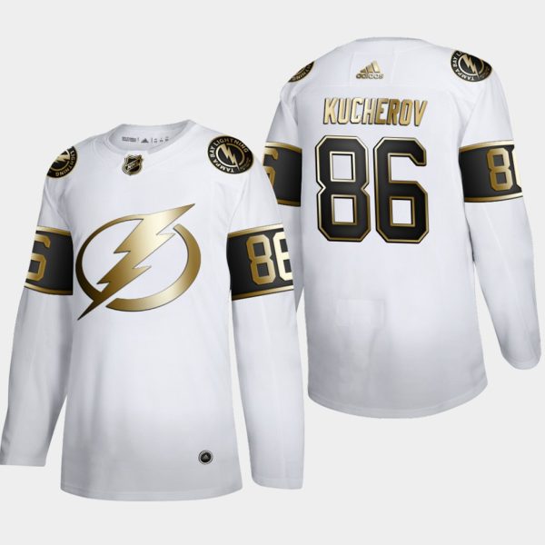 Maend-NHL-Tampa-Bay-Lightning-Troeje-Nikita-Kucherov-86-Golden-Edition-Hvid-Authentic