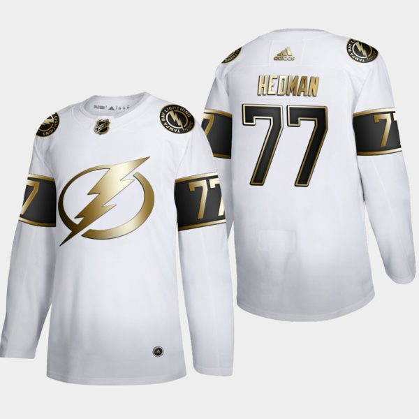 Maend-NHL-Tampa-Bay-Lightning-Troeje-Victor-Hedman-77-Golden-Edition-Hvid-Authentic