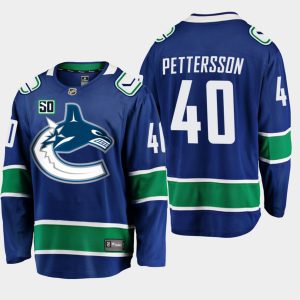 Maend-NHL-Vancouver-Canucks-Troeje-Elias-Pettersson-40-Blaa-50th-Anniversary-Hjemme-Player