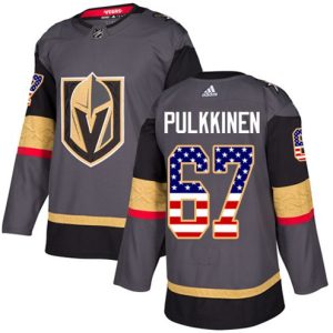 Maend-NHL-Vegas-Golden-Knights-Troeje-Teemu-Pulkkinen-67-Authentic-Graa-USA-Flag-Fashion