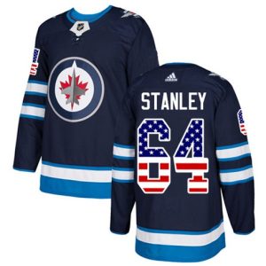Maend-NHL-Winnipeg-Jets-Troeje-Logan-Stanley-64-Authentic-Navy-Blaa-USA-Flag-Fashion