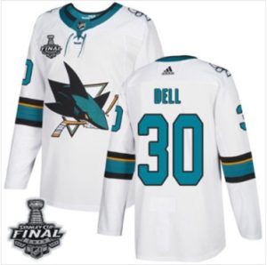Maend-Sharks-30-Aaron-Dell-Hvid-2019-Stanley-Cup-Final-Stitched