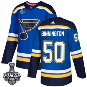 Maend-St.-Louis-Blues-Troeje-50-Jordan-Binnington-Blaa-Hjemme-2019-Stanley-Cup