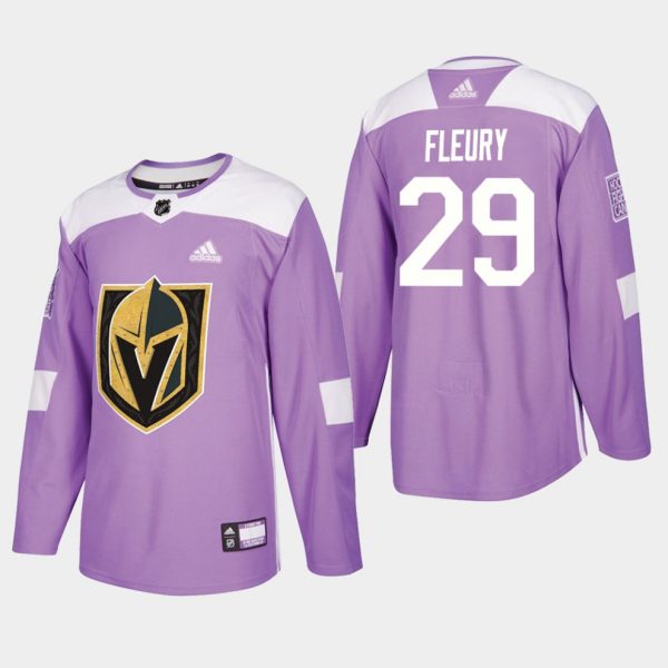 Maend-Vegas-Golden-Knights-Troeje-Marc-Andre-Fleury-29-2018-19-Lavender-Warmup-Practice-Fights-Cancer