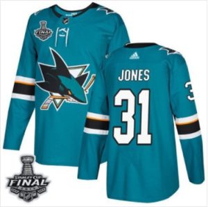 Martin-Jones-Maend-Sharks-Teal-Hjemme-Blaa-2019-Stanley-Cup-Final-Stitched