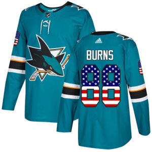 NHL-Brent-Burns-Authentic-Maend-Teal-Groen-San-Jose-Sharks-Troeje-88-USA-Flag-Fashion