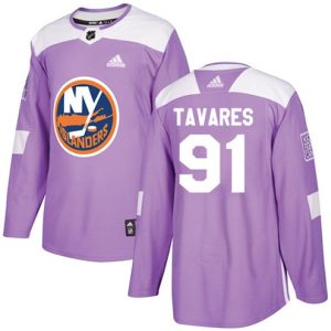 NHL-John-Tavares-Authentic-Maend-Lilla-New-York-Islanders-Troeje-91-Fights-Cancer-Practice