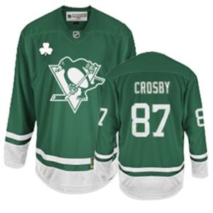 NHL-Sidney-Crosby-Authentic-Maend-Groen-Reebok-Pittsburgh-Penguins-Troeje-87-St-Pattys-Day