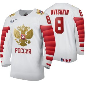 Rusland-Team-8-Alexander-Ovechkin-Hjemme-2020-IIHF-World-Ice-Hockey-Hvid