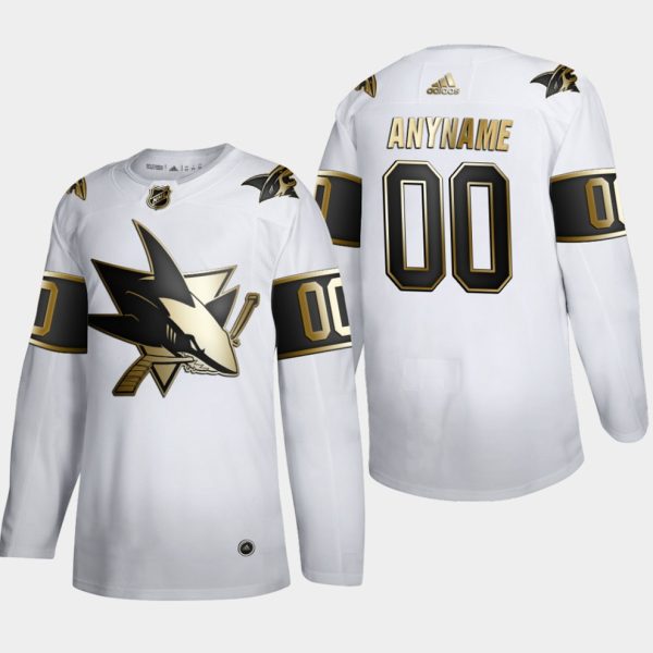 San-Jose-Sharks-Tilpasset-Troeje-00-NHL-Golden-Edition-Hvid-Authentic